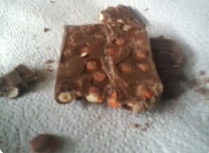 Hersheys Bars with Reeses Pieces After Melting a Bit then Cooling