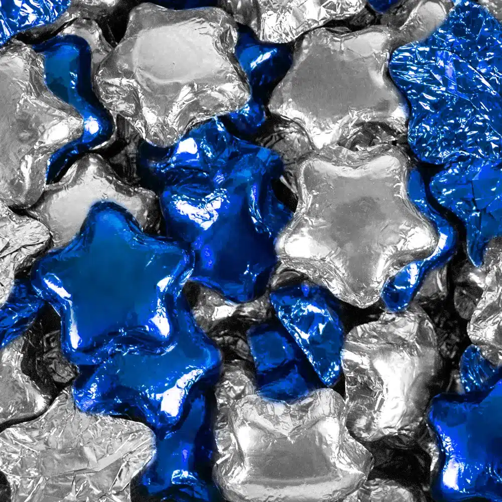 Blue & Silver Milk Chocolate Stars from Madelaine